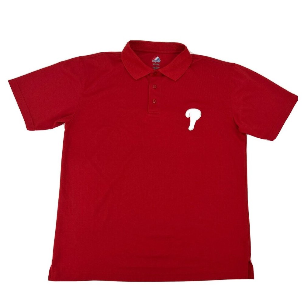 Philadelphia Phillies Majestic Shirt Mens‎ L Red Short Sleeve Polo MLB